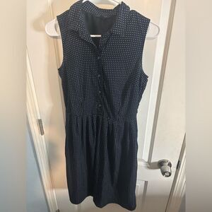 Tommy Hilfiger Women's Navy Polka Dot Collared Button Front Shirt Dress size s